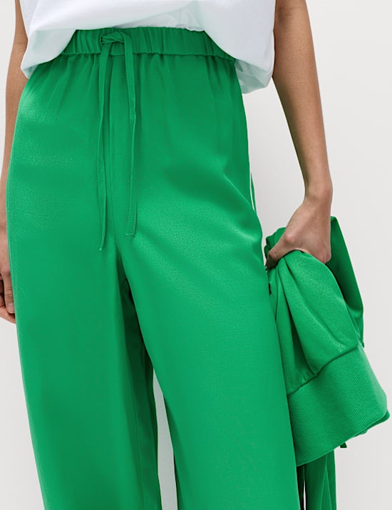 Side Stripe Wide Leg Trousers with Linen