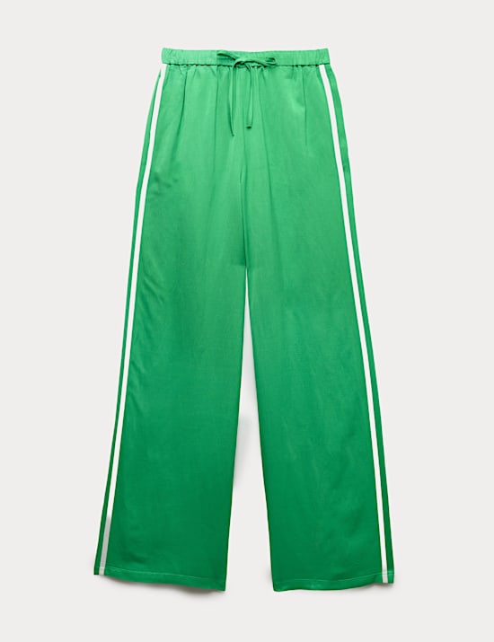 Side Stripe Wide Leg Trousers with Linen