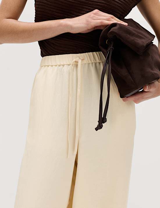 Pantalon coupe large &agrave; rayure lat&eacute;rale avec lin