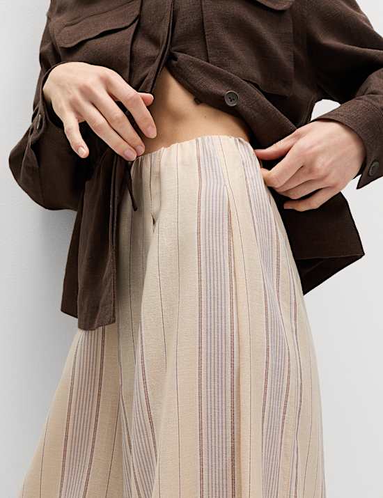 Striped Wide Leg Trousers with Linen
