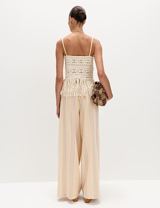 Striped Wide Leg Trousers with Linen