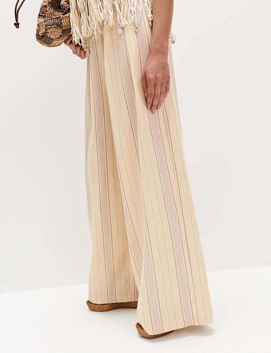 Striped Wide Leg Trousers with Linen