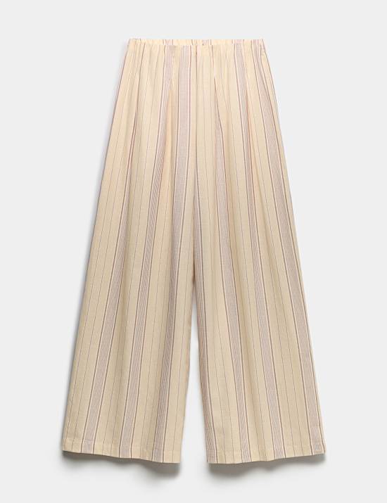 Striped Wide Leg Trousers with Linen