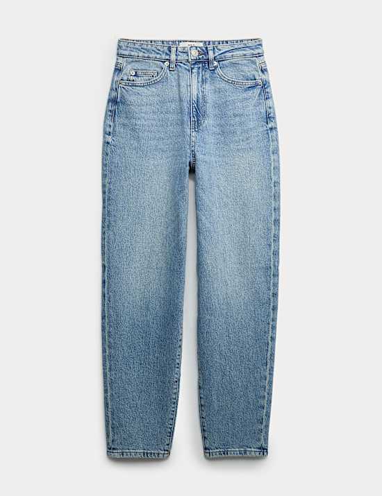 Dž&iacute;ny ke kotn&iacute;kům střihu Mom s vysok&yacute;m pasem