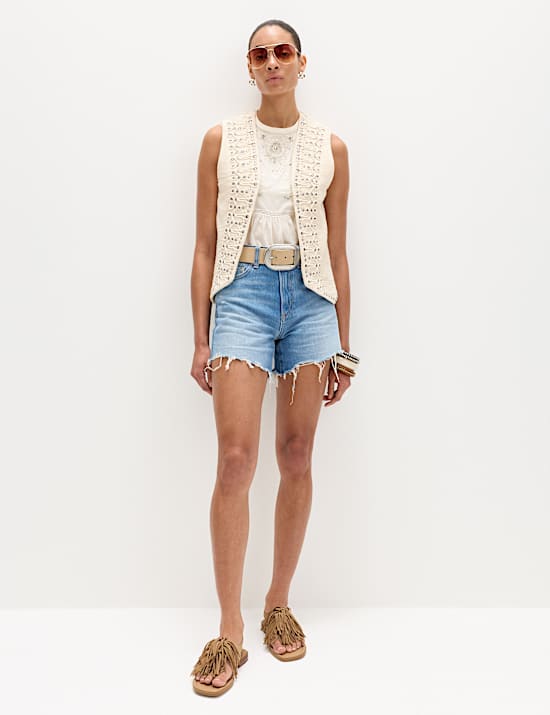 High Waisted Raw Hem Denim Shorts