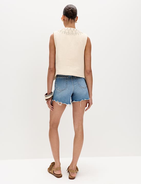 High Waisted Raw Hem Denim Shorts