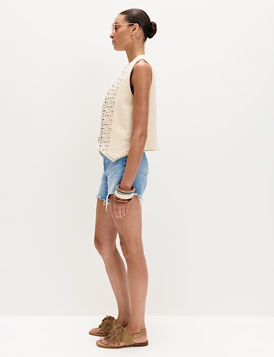High Waisted Raw Hem Denim Shorts