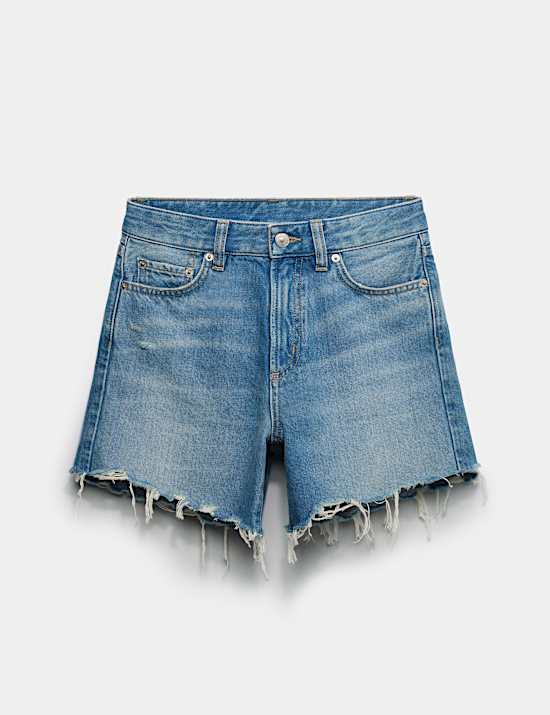High Waisted Raw Hem Denim Shorts