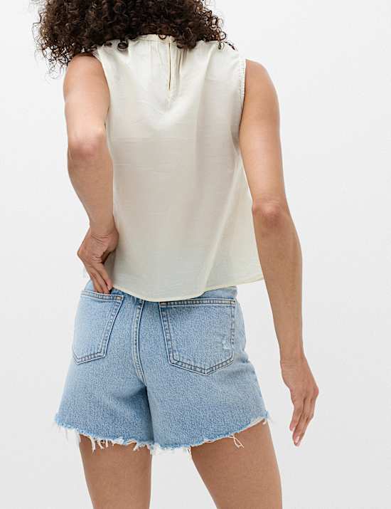 High Waisted Raw Hem Denim Shorts