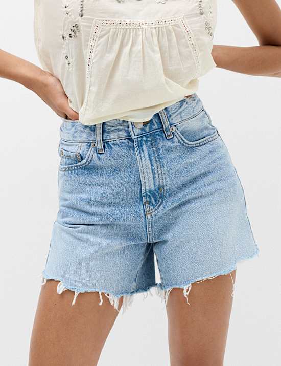 High Waisted Raw Hem Denim Shorts