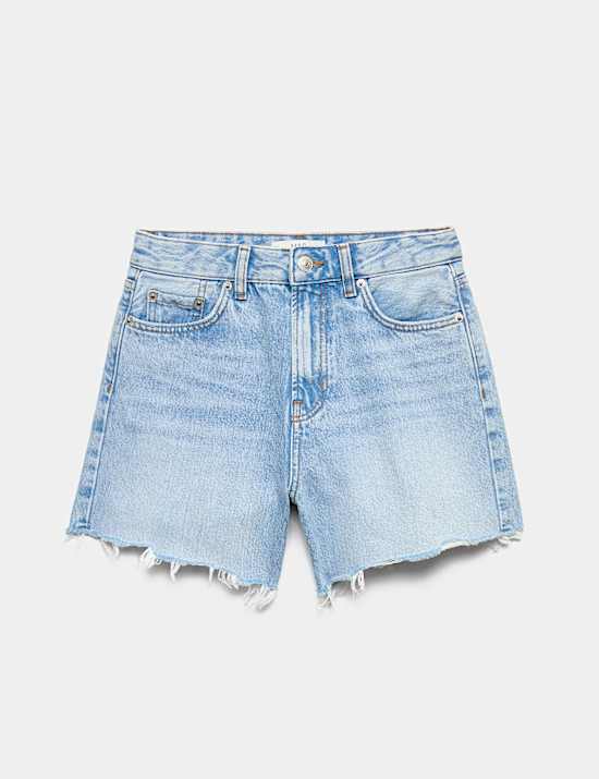 High Waisted Raw Hem Denim Shorts