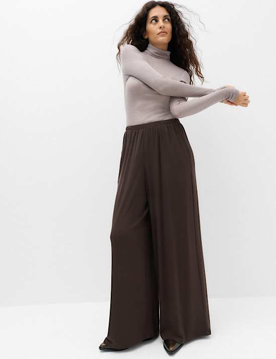 High Waisted Wide Leg Palazzo Trousers