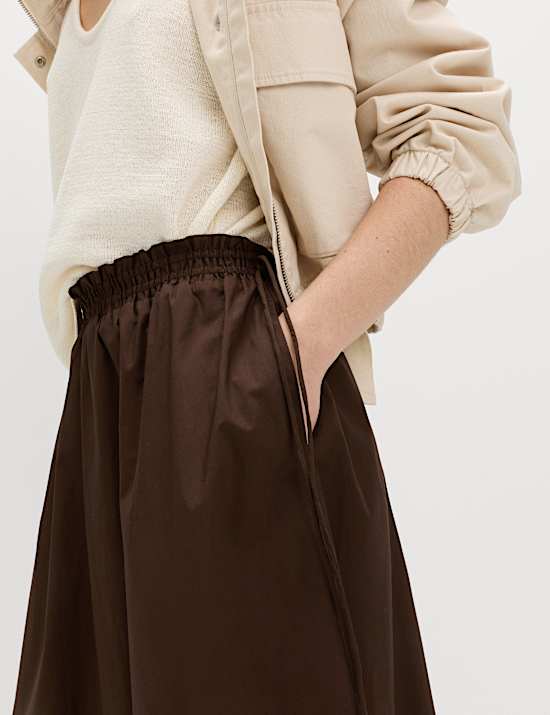 Pure Cotton Poplin Tie Side Midi Skirt