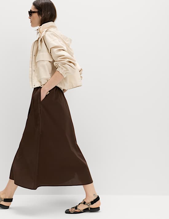 Pure Cotton Poplin Tie Side Midi Skirt