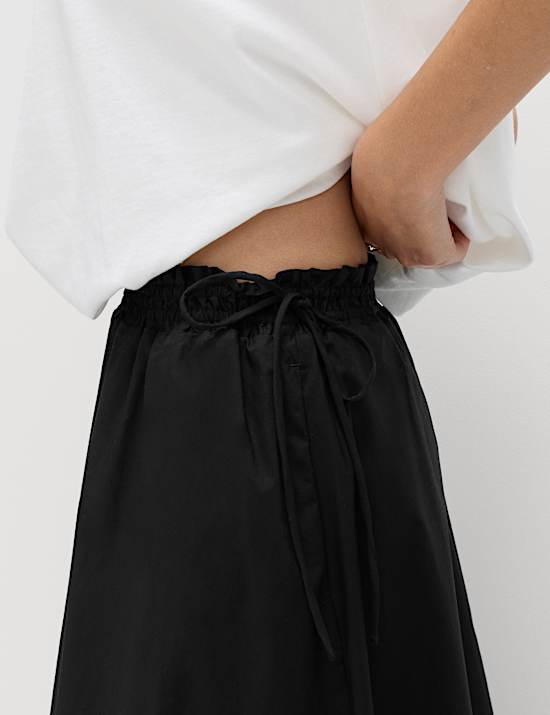 Pure Cotton Poplin Tie Side Midi Skirt