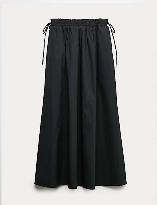 Pure Cotton Poplin Tie Side Midi Skirt