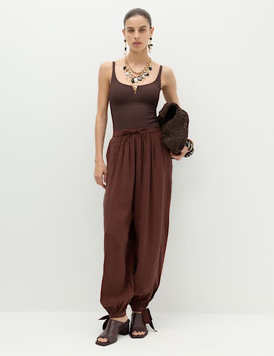 Tie Hem Drawstring Balloon Trousers