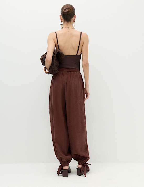 Tie Hem Drawstring Balloon Trousers