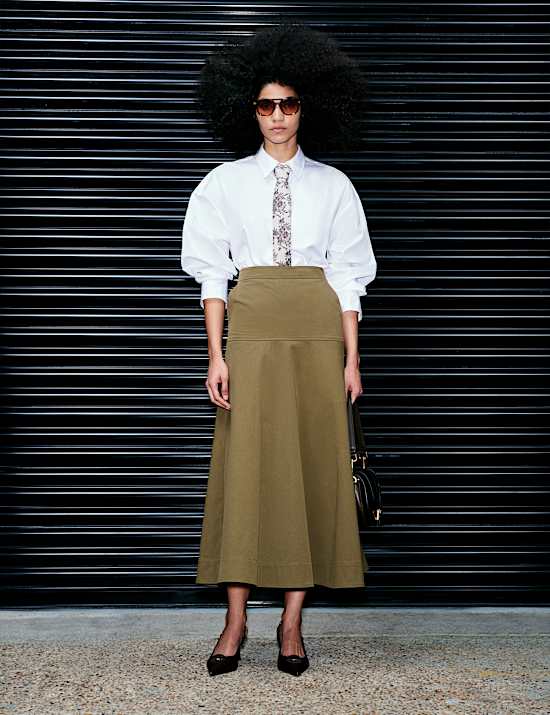 Pure Cotton Maxi Drop Waist Skirt