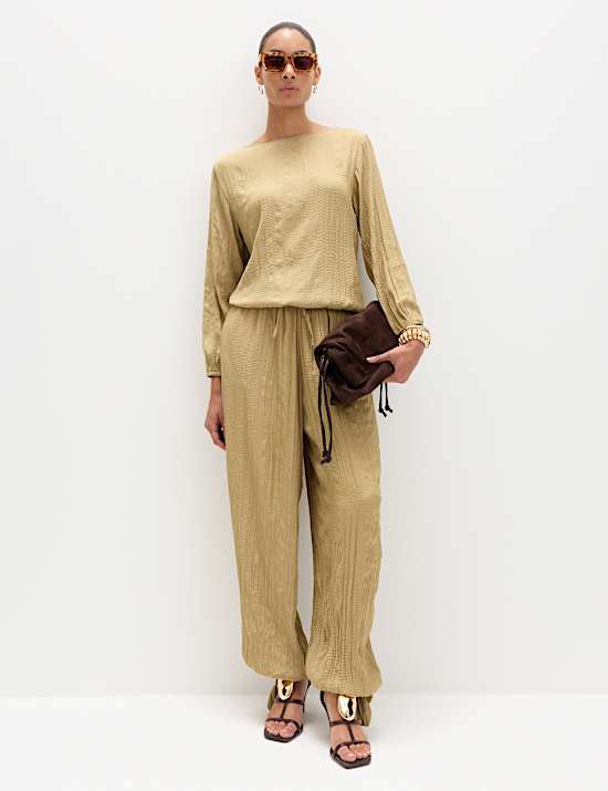 Tie Hem Crinkle Drawstring Balloon Trousers