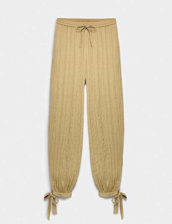 Pantalon ballon froiss&eacute; &agrave; cordon et ourlet nou&eacute;