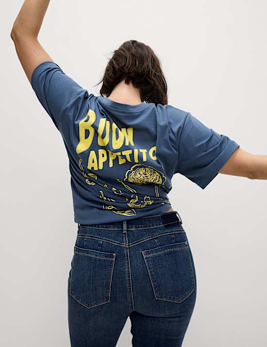 Tvarující zvonové džíny úzkého střihu s vysokým pasem