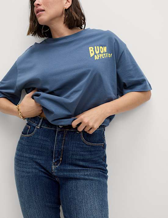 Tvarující zvonové džíny úzkého střihu s vysokým pasem