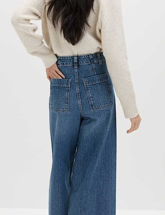 Pintuck Wide Leg Ankle Grazer Jeans