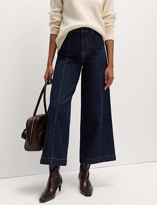 Pintuck Wide Leg Ankle Grazer Jeans