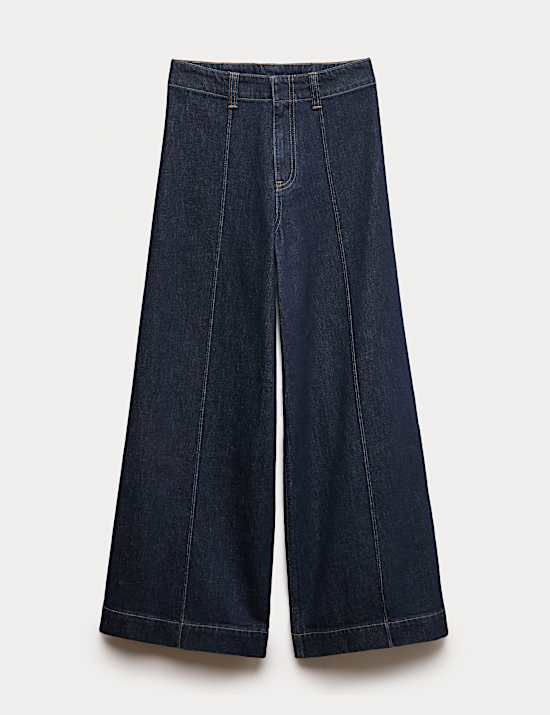Pintuck Wide Leg Ankle Grazer Jeans