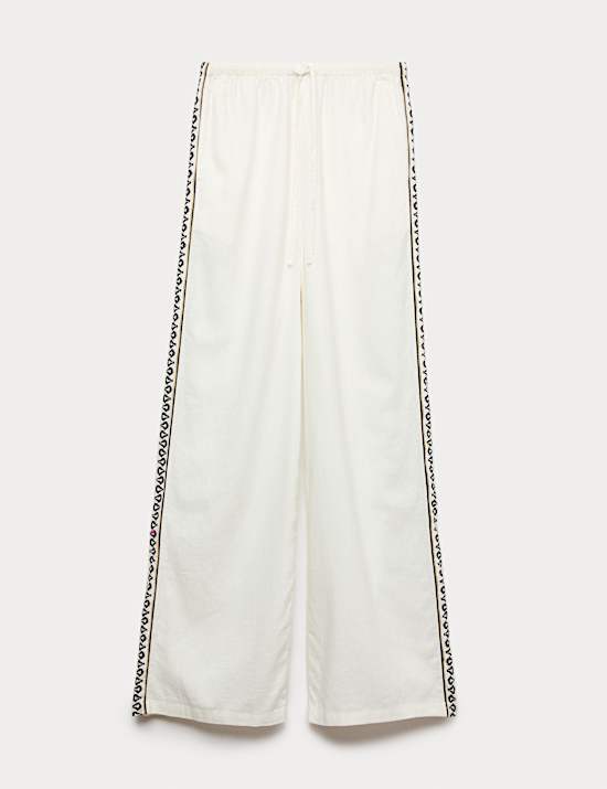 Pantalon coupe large en lin avec détail latéral