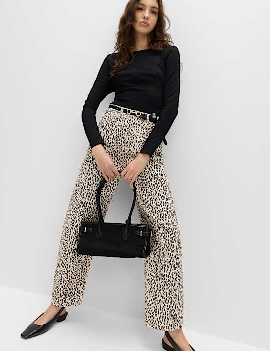 Jean taille normale coupe barrel &agrave; imprim&eacute; animal