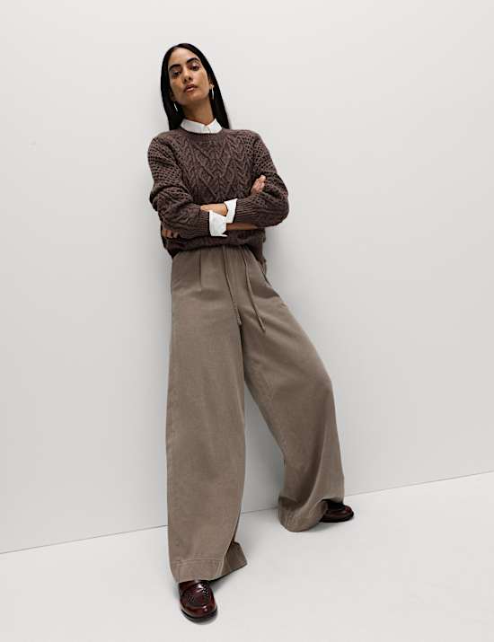Lyocell Blend Pull On Wide Leg Trousers