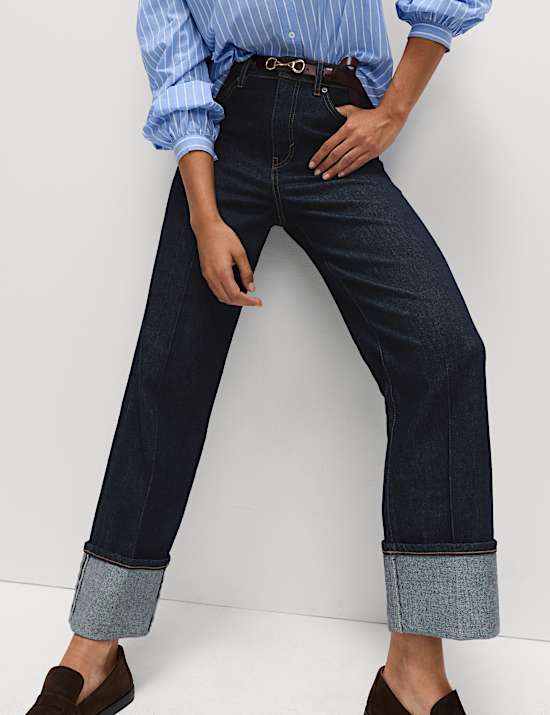 Premium Wide Leg Turn Up Jeans