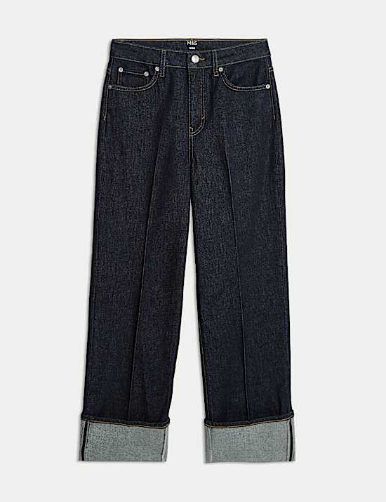 Premium Wide Leg Turn Up Jeans