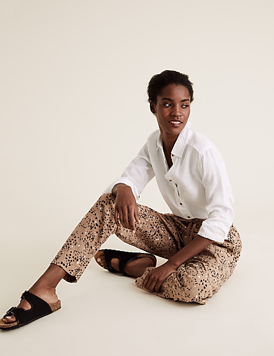 Flax Linen Mix Printed Regular Fit Trouser