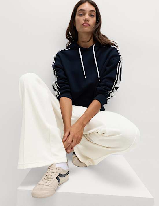 Cotton Blend Cosy Rib Pintuck Wide Leg Trousers