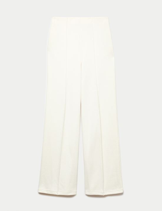 Cotton Blend Cosy Rib Pintuck Wide Leg Trousers