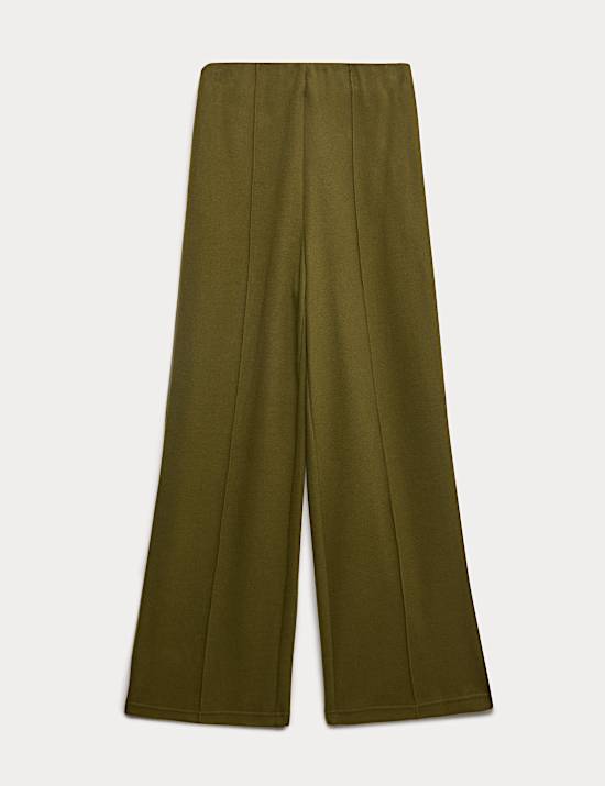Cotton Blend Cosy Rib Pintuck Wide Leg Trousers