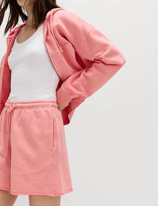 Korte joggingbroek van zuiver katoen met hoge taille