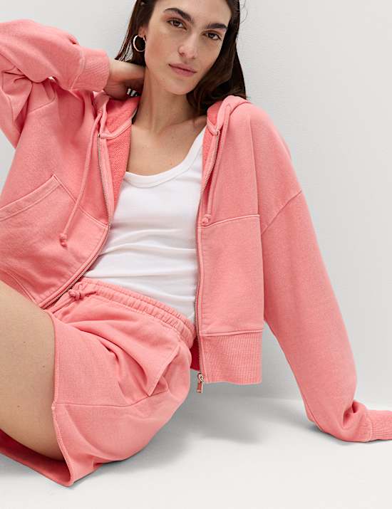 Korte joggingbroek van zuiver katoen met hoge taille