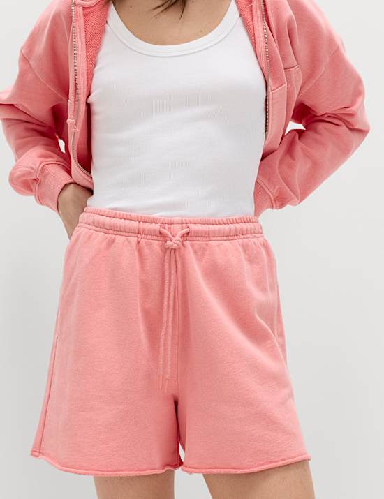 Korte joggingbroek van zuiver katoen met hoge taille