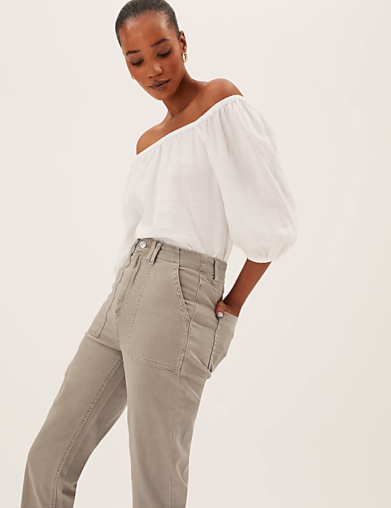 Utility Raw Hem Straight Leg Jeans