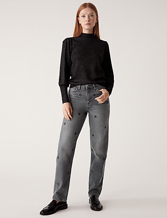 Boyfriend Embroidered Ankle Grazer Jeans