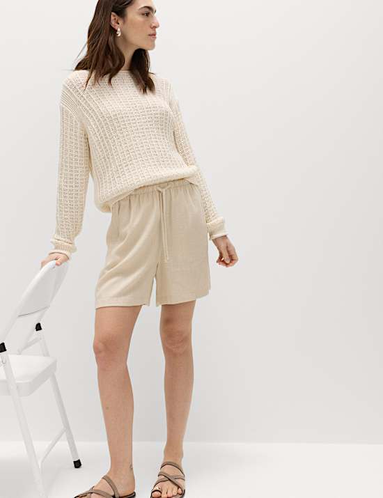 Pull On High Waisted Shorts with Linen