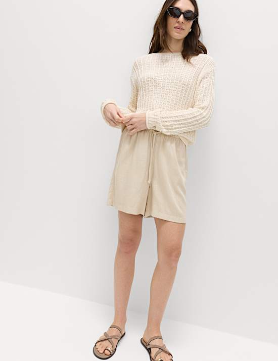 Pull On High Waisted Shorts with Linen