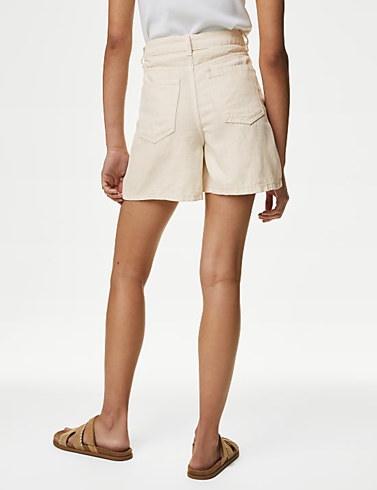 Denim Pleat Front Shorts