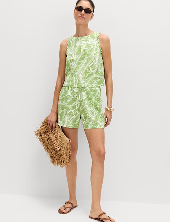 Linen Rich Palm Print Shorts