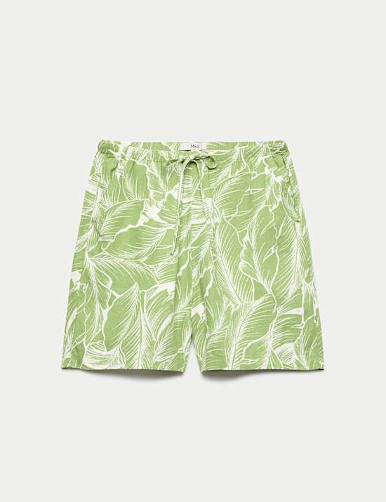 Linen Rich Palm Print Shorts