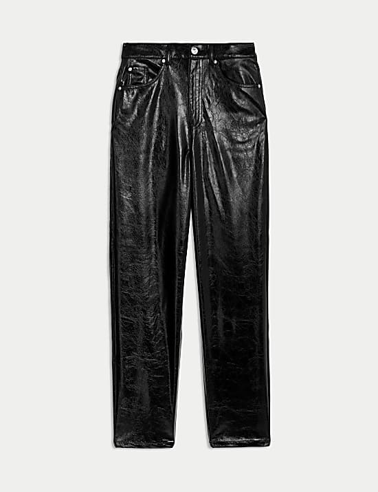 Leather Look Straight Leg Ankle Grazer Trousers